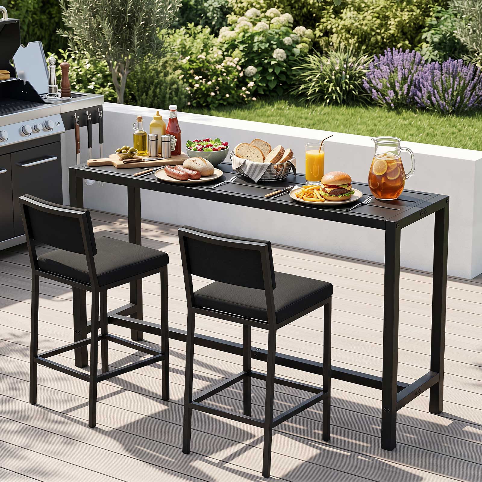 Alt View 3. Costway - Costway Outdoor Metal Bar Table 55" Patio Rectangular Counter Height Dining Table Black - Black.