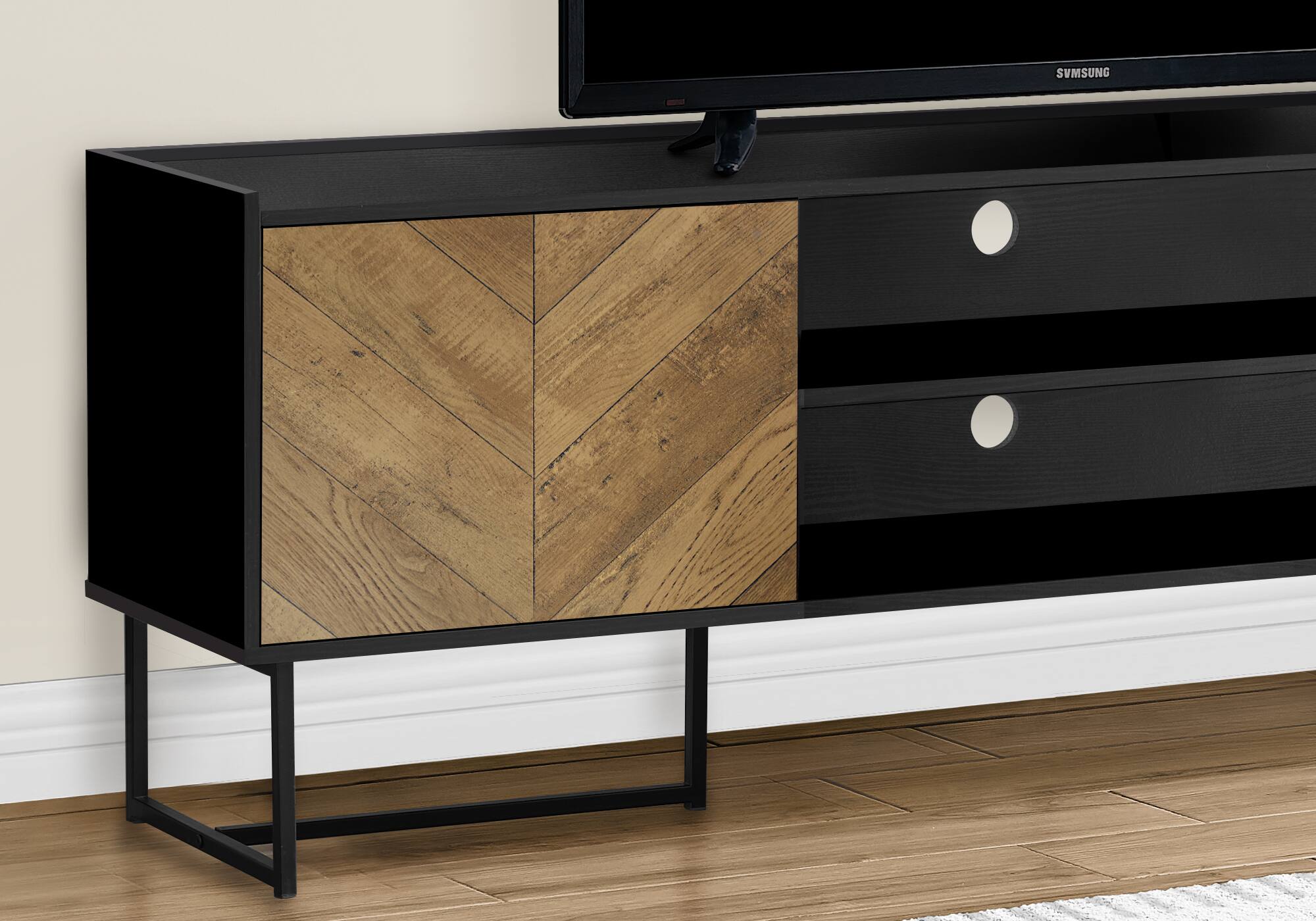 Left. APRILSOUL - Tv Stand 72 Inch Console Media Entertainment Center Storage Cabinet Living Room Brown And Black Laminate Black Metal - Black.