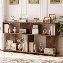 Costway - 2PCS 3-Tier Bookcase, S-shaped Bookshelf with Adjustable Feet & Anti-tipping Kits - Rustic Brown