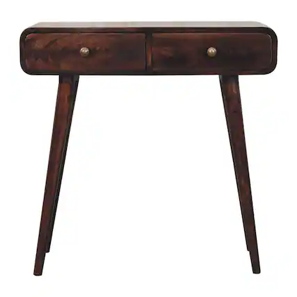 Front. Artisan Furniture - Artisan Furniture Solid Wood California Walnut Curved Hallway Table, 2 Drawer, Brown - Brown.