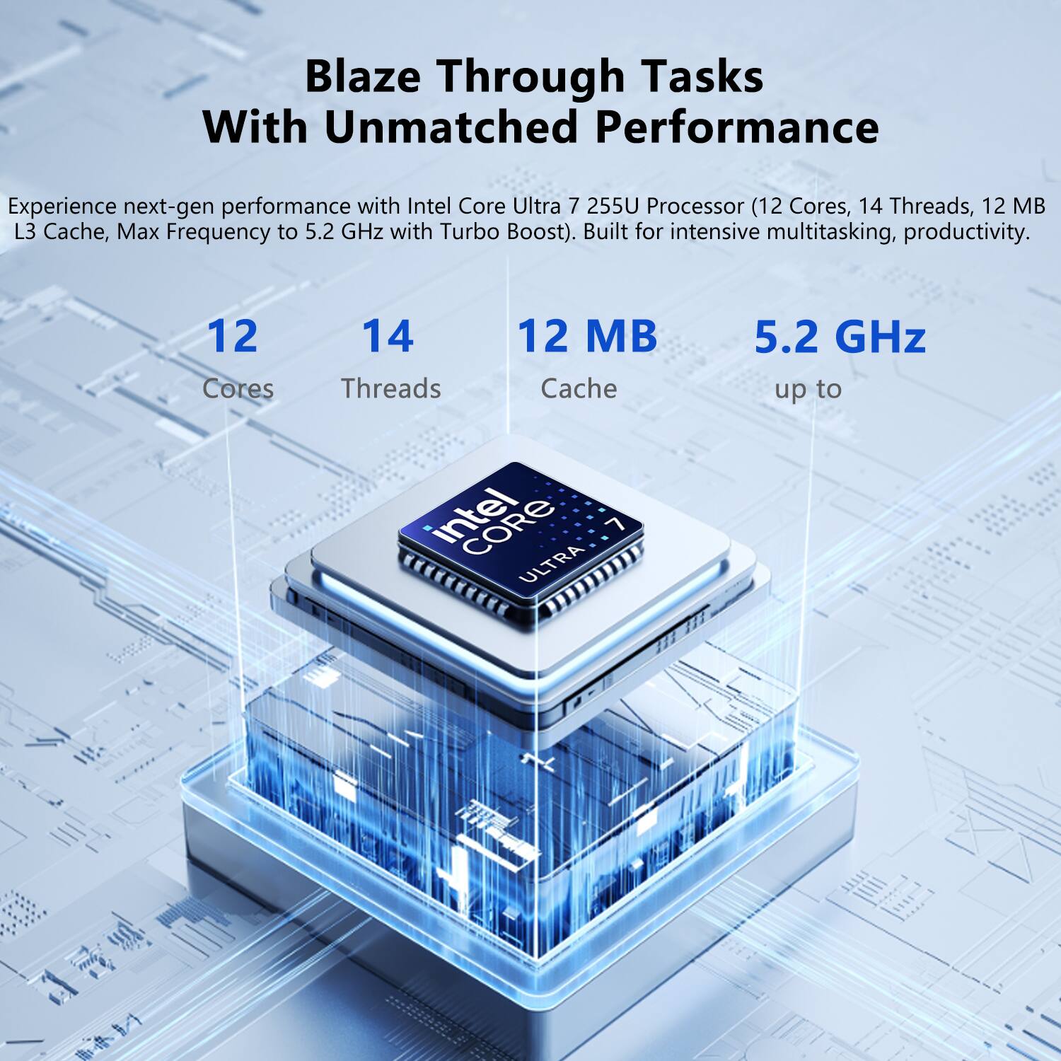 Blaze Through Tasks With Unmatched Performance

Experience next-gen performance with Intel Core Ultra 7 255U Processor (12 Cores, 14 Threads, 12 MB L3 Cache, Max Frequency to 5.2 GHz with Turbo Boost). Built for intensive multitasking, productivity.

12 Cores  
14 Threads  
12 MB Cache  
5.2 GHz up to