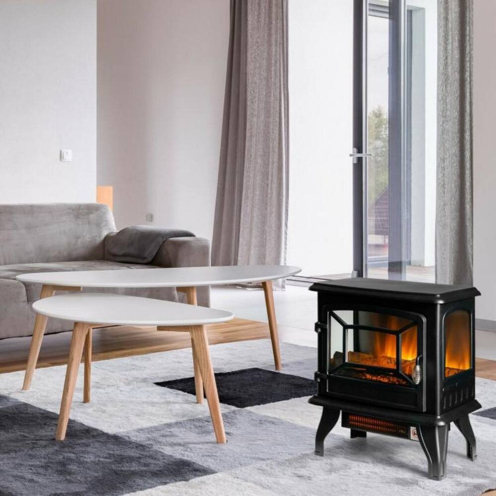 Alt View 8. HONGGE - Freestanding Electric Fireplace Stove with Realistic Flame and Adjustable Heat - Black.