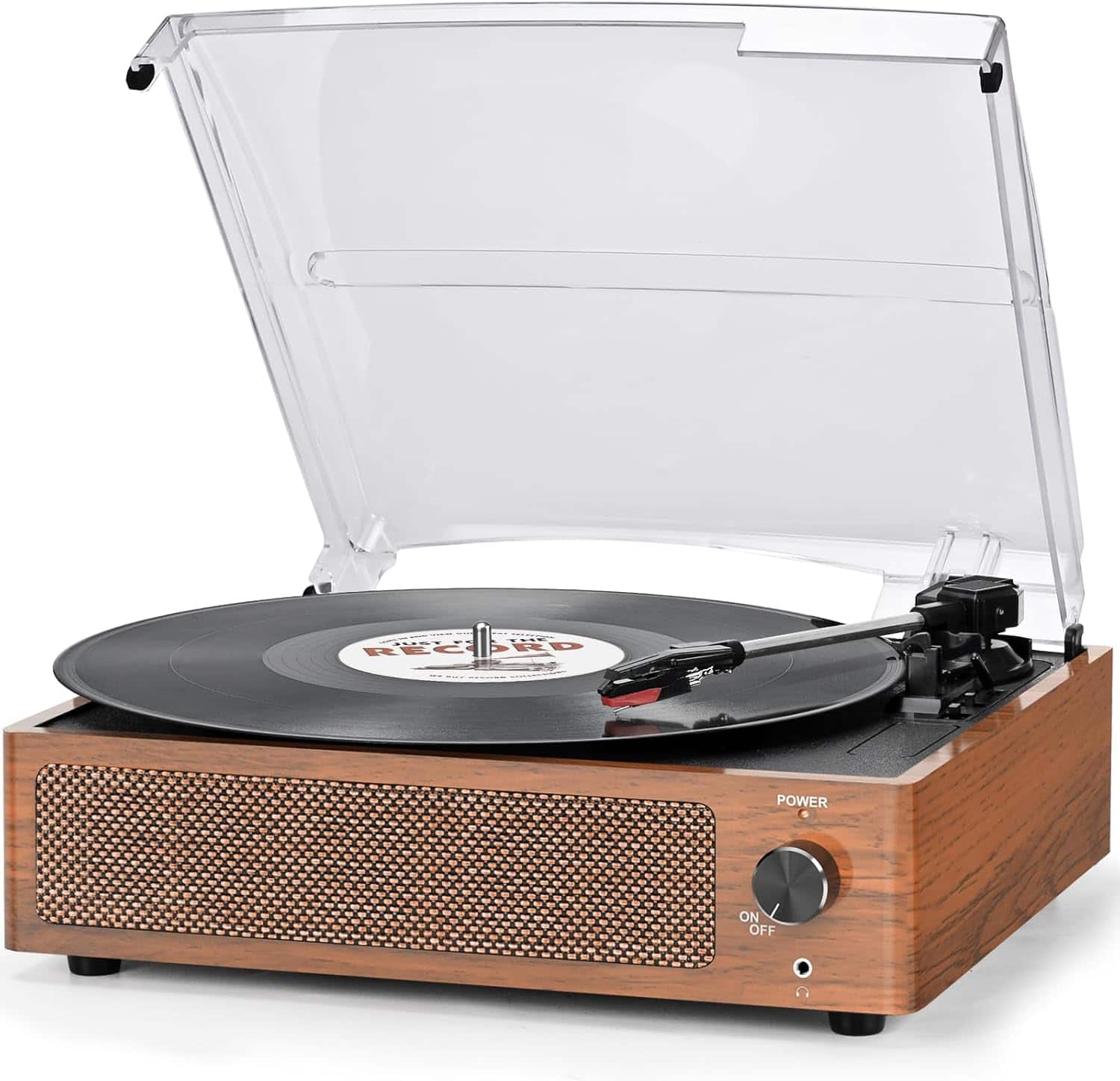 Vulpecula Spade - Vinyl Record Player with Speakers Vintage Turntable for Vinyls Records Belt-Driven Turntables 3-Speed Bluetooth Playback - Brown