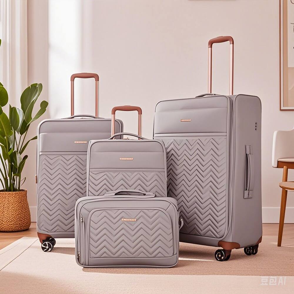 Angle. BreeBe - Softshell Terylene Luggage Set with Spinner Wheels - 4-Piece (16/20/24/28) - Khaki.