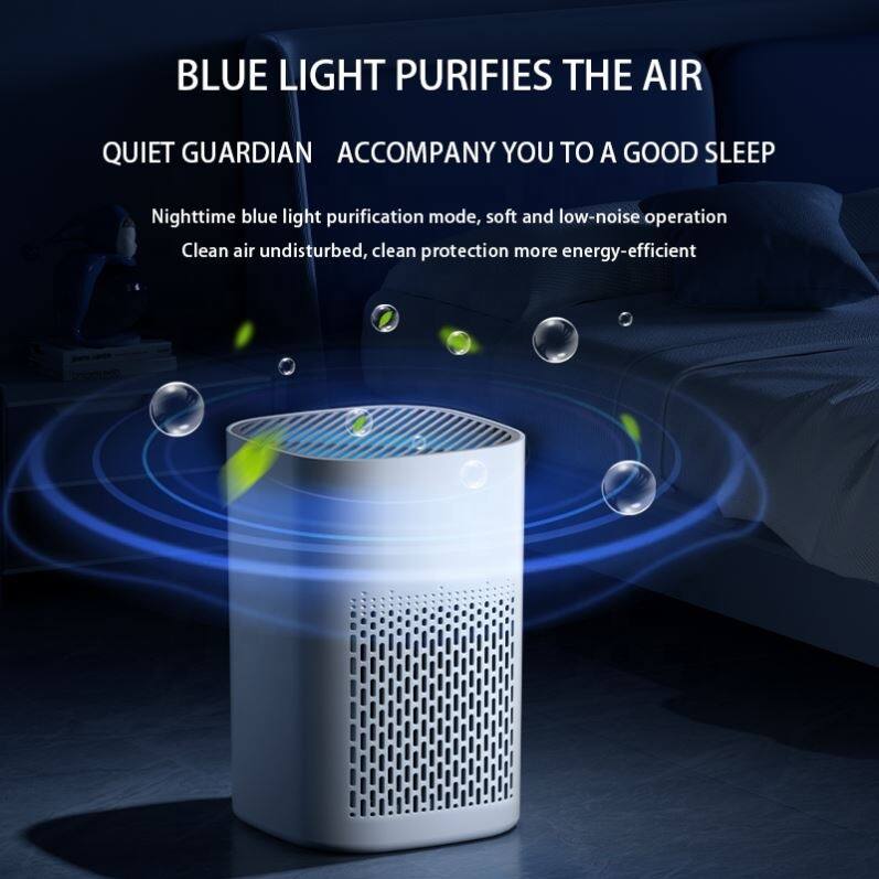 BLUE LIGHT PURIFIES THE AIR  
QUIET GUARDIAN  
ACCOMPANY YOU TO A GOOD SLEEP  

Nighttime blue light purification mode, soft and low-noise operation  
Clean air undisturbed, clean protection more energy-efficient