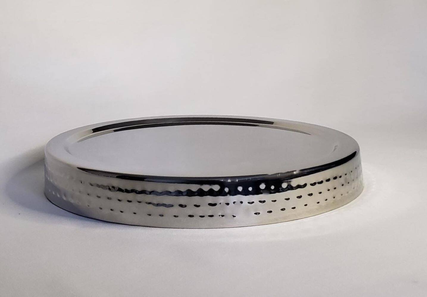 Left. Jiallo - Stainless Steel Silver Double wall bar tray 12.5" dia - Silver.