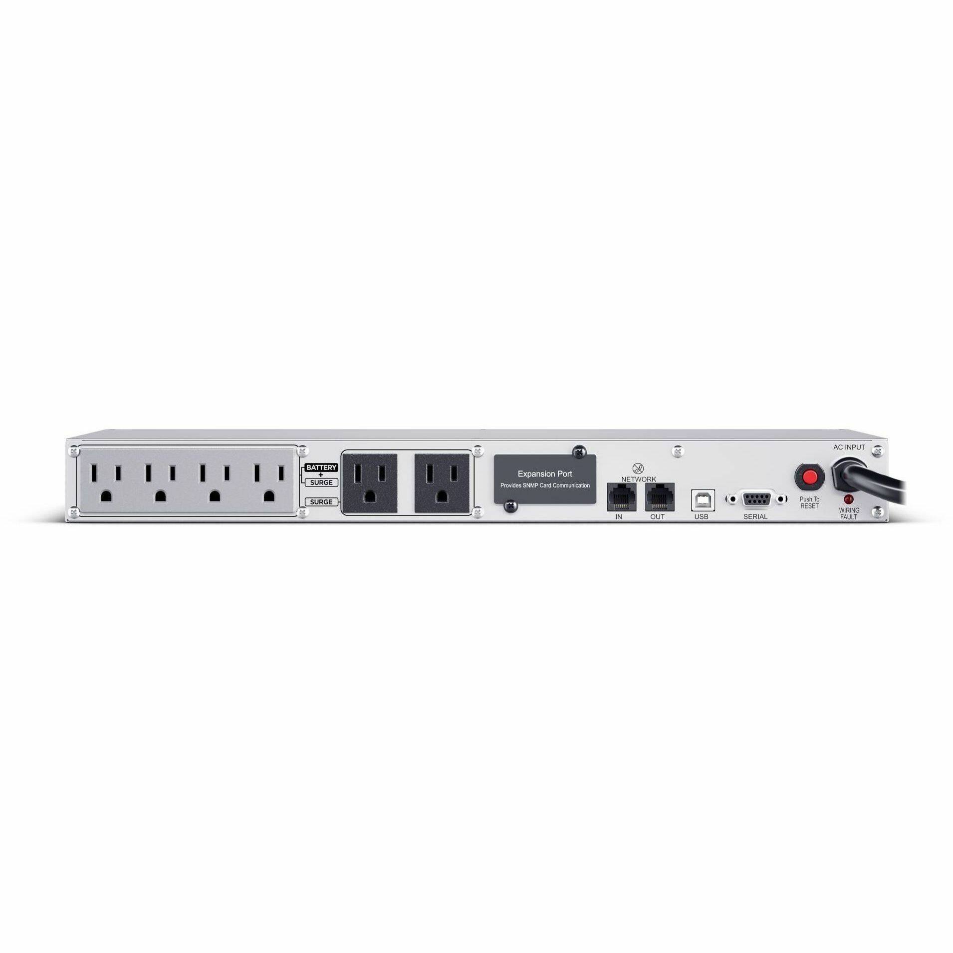 AC INPUT  
BATTERY SURGE  
Expansion Port Provides SNMP Card Communication  
NETWORK  
SURGE  
2%  
OUT  
USB  
SERIAL  
Push 2 RESET  
WRAP FALL