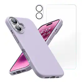 Entronix - iPhone 17 Complete Protection Bundle - Silicone Case, Screen & Camera Lens Protectors - Purple