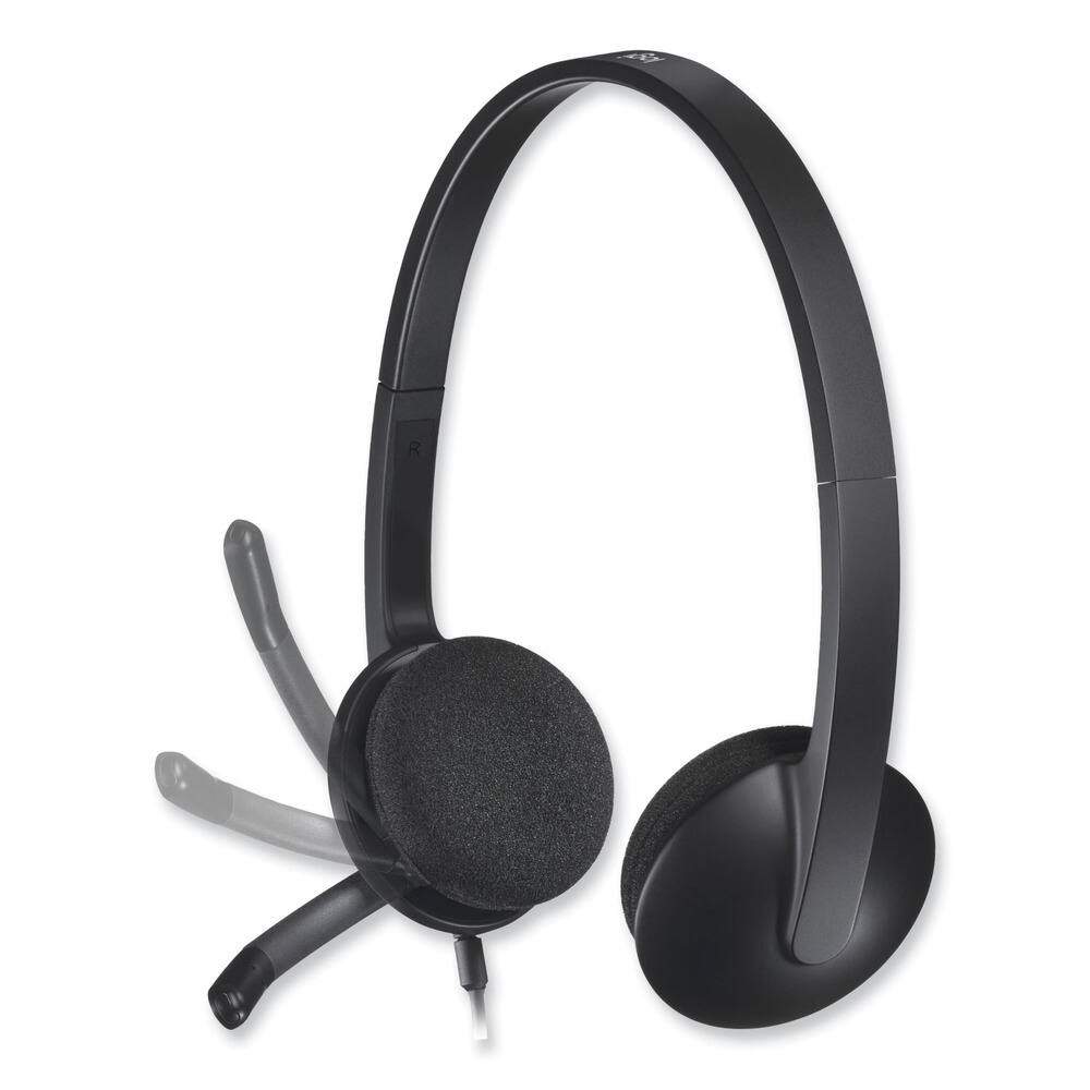 Left. Logitech - Logitech 981-000507 H340 On-Ear Headset - Binaural - Wired - USB - Black - Black.