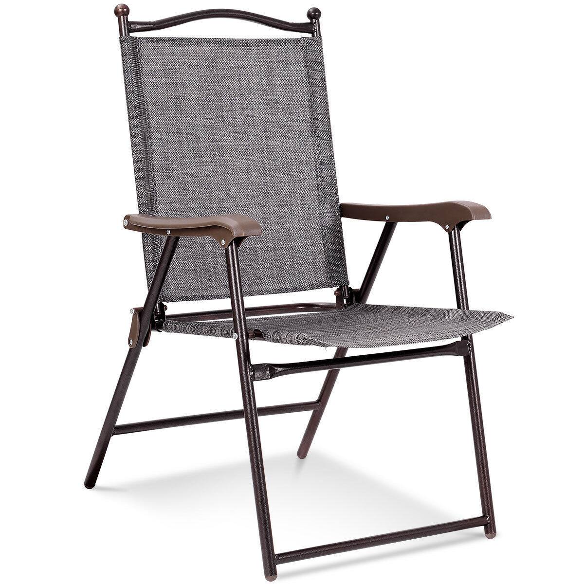 Alt View 4. Gymax - Gymax Set of 2 Folding Patio Furniture Sling Back Chairs Outdoors Gray - Gray.