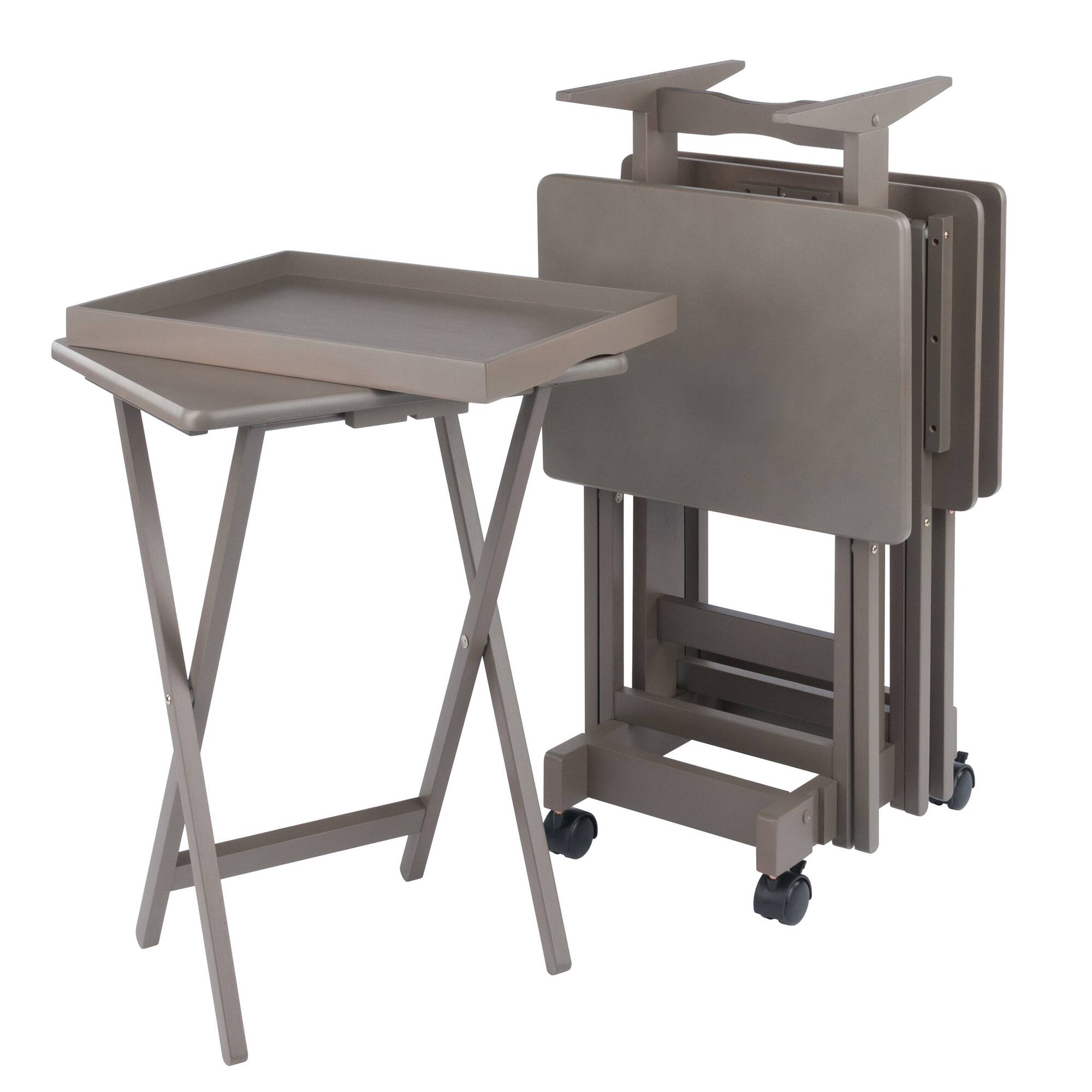 Alt View 1. Winsome Wood - Isabelle 6-Pc Snack Table Set with Removable Serving Tray - Oyster Gray.