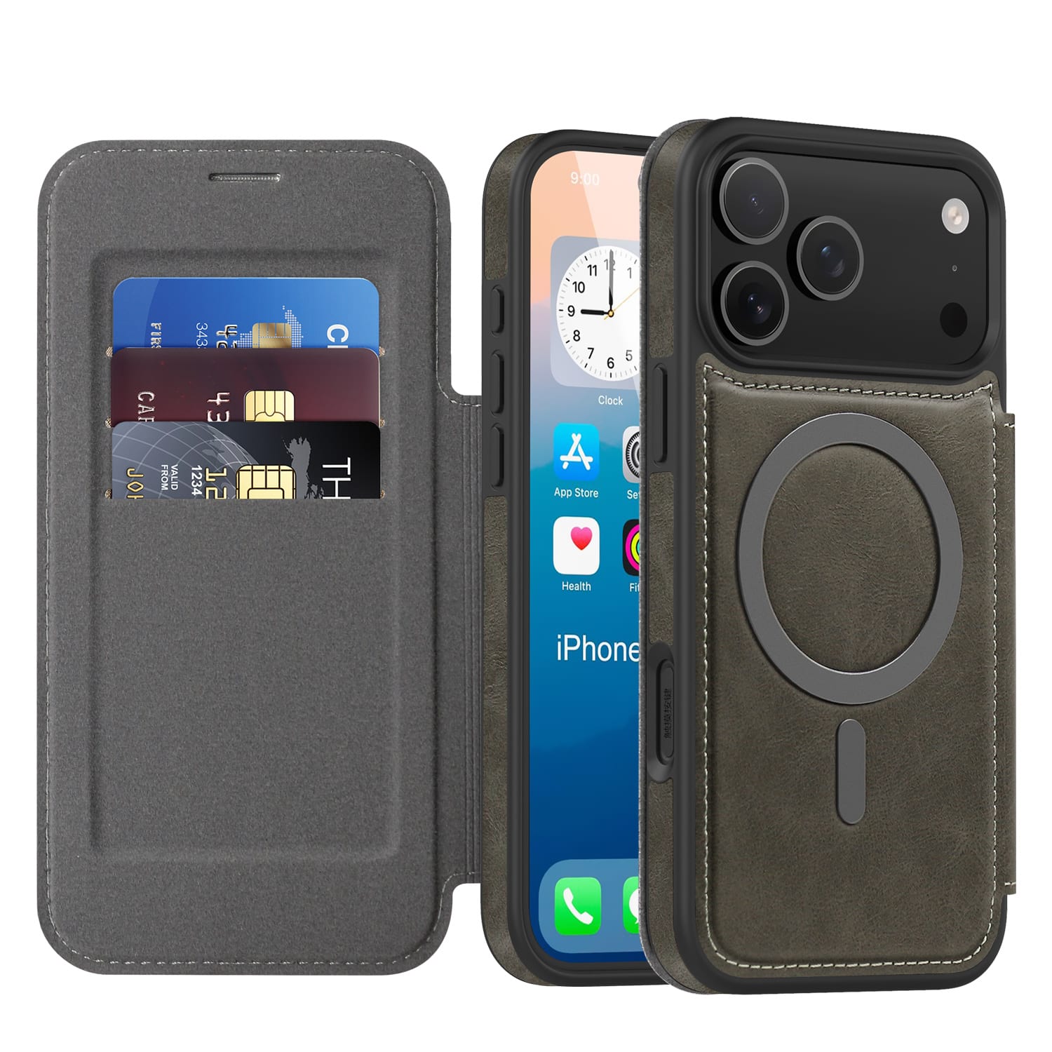 UUCOVER - Magnetic Wallet Case for Apple iPhone 18 Pro Shockproof RFID Blocking Leather Compatible with MagSafe Card Slots Cover - Gray