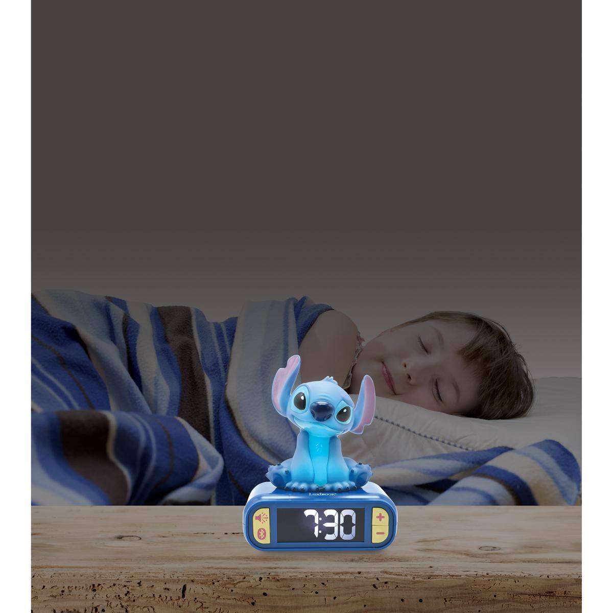 Alt View 5. Lexibook - Digital alarm clock with 3D DISNEY Stitch night light, Bluetooth® speaker and sound effects - Blue.