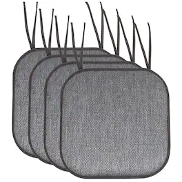 Sweet Home Collection - Cameron Memory Foam No Slip Back 16" x 16" Chair Pad Cushion with Ties, 4-Pack - Black/Gray