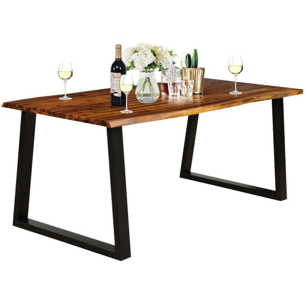 Front. Resenkos - Rectangular Acacia Wood Dining Table, Dining Table, Kitchen Bar Height Table and Chairs for Dining Room, Small Space - Brown.
