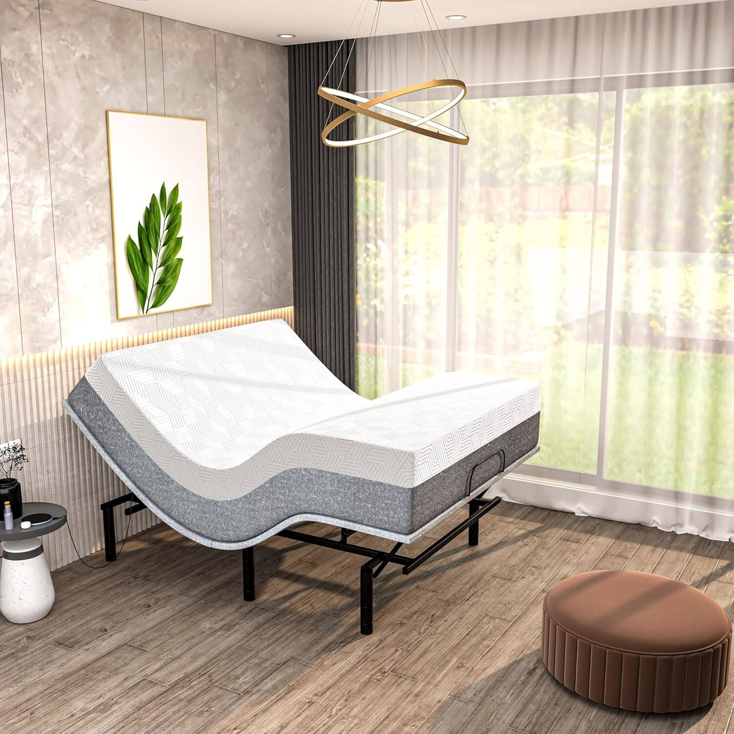 Front. Renanim - SF Queen Adjustable Bed with Mattress - 10" Cooling Gel Hybrid Mattress, Massage, Zero Gravity Electric Bed - Gray.