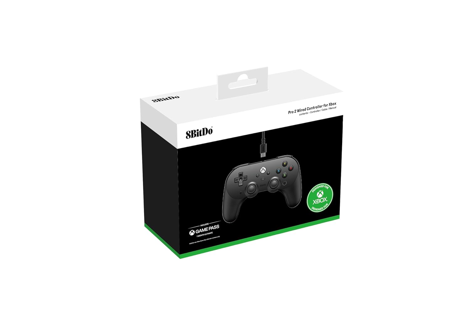 8BitDo  
Pro 2 Wired Controller for Xbox  
contents: Controller / Cable / Manual  

GAME PASS  
INCLUDES  
XBOX GAME PASS  
1 MONTH SUBSCRIPTION  

XBOX  
COMPATIBLE
