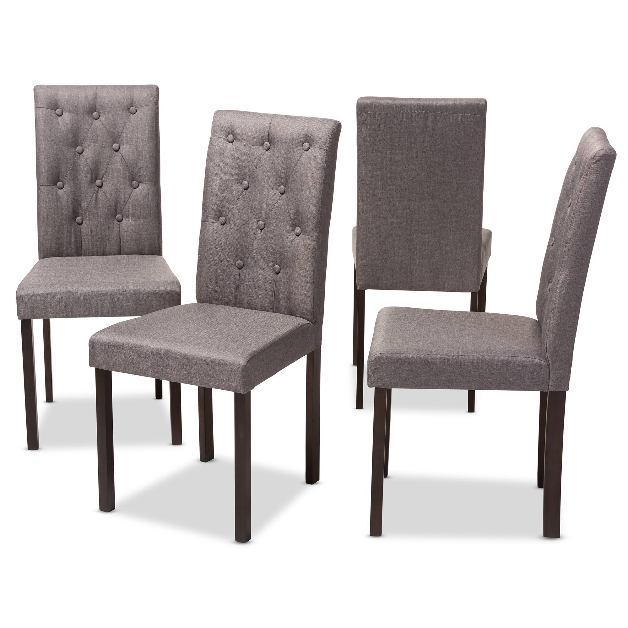 Angle. Baxton Studio - Gardner Modern and Contemporary Finished Fabric Upholstered Dining Chair - Grey/Dark Brown.