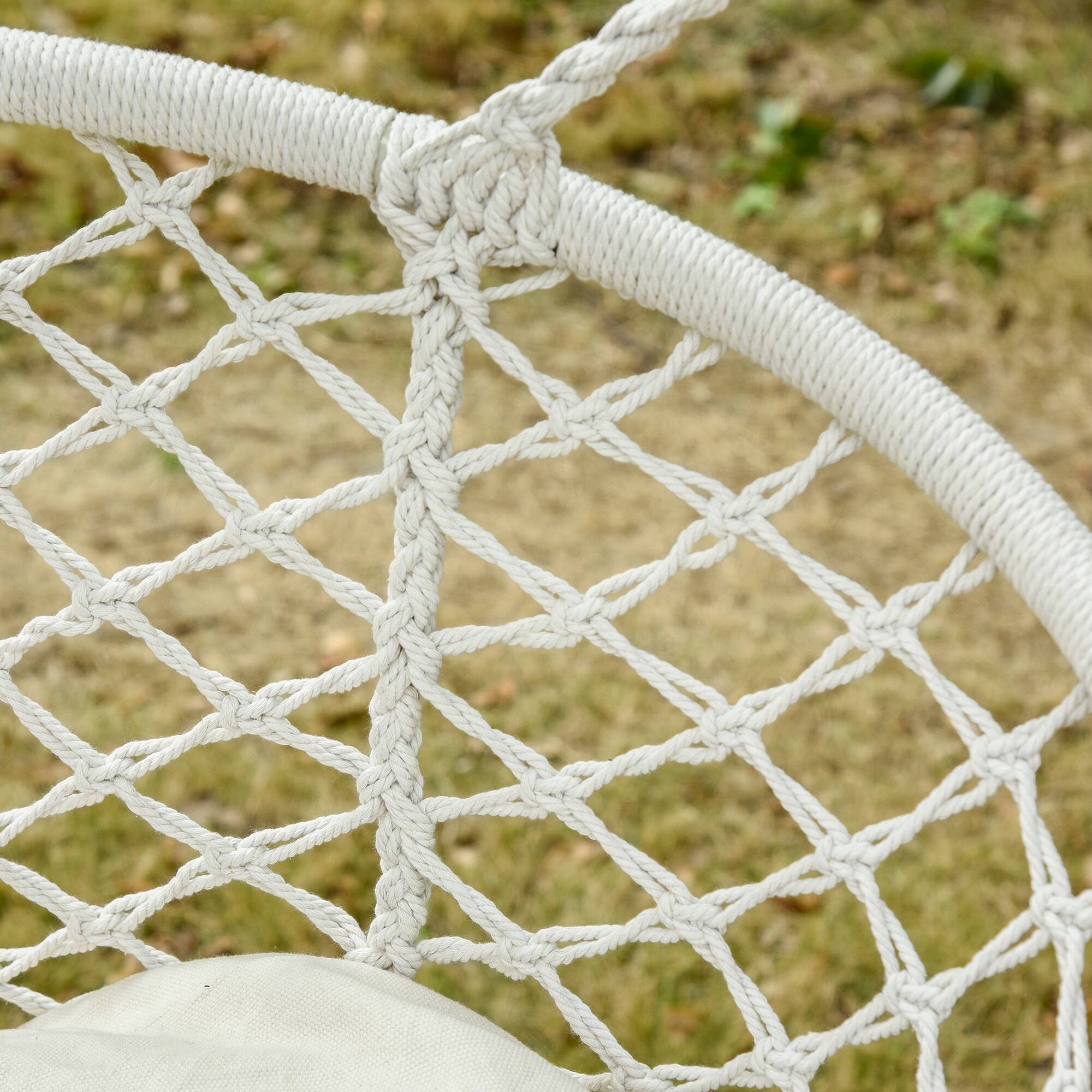 Alt View 8. Outsunny - 2-Person Hammock Chair Macrame Swing with Soft Cushion, Hanging Cotton Rope Chair for Indoor Outdoor Home Patio - Cream White.