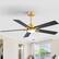 Left. Breezary - 52" Modern Indoor Ceiling Fan with LED Light, 5 Reversible Plywood Blades, 6-Speed DC Motor, Remote, Timer, 5" Downrod - Gold and Matte Black.