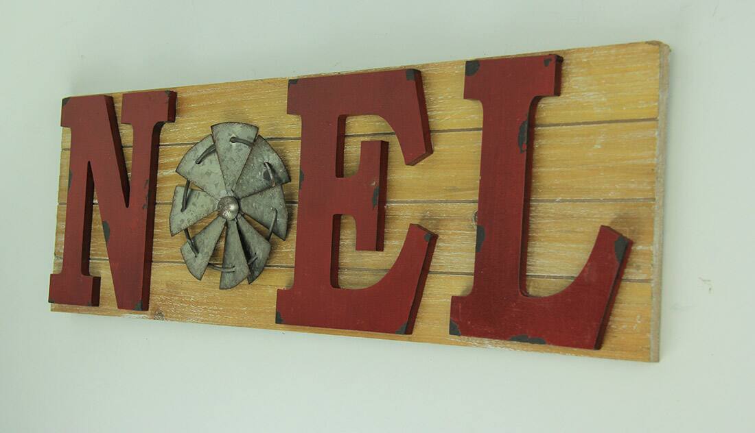 Alt View 1. Zeckos - Distressed Look Holiday Word Sign Windmill Wall Hanging - Red.