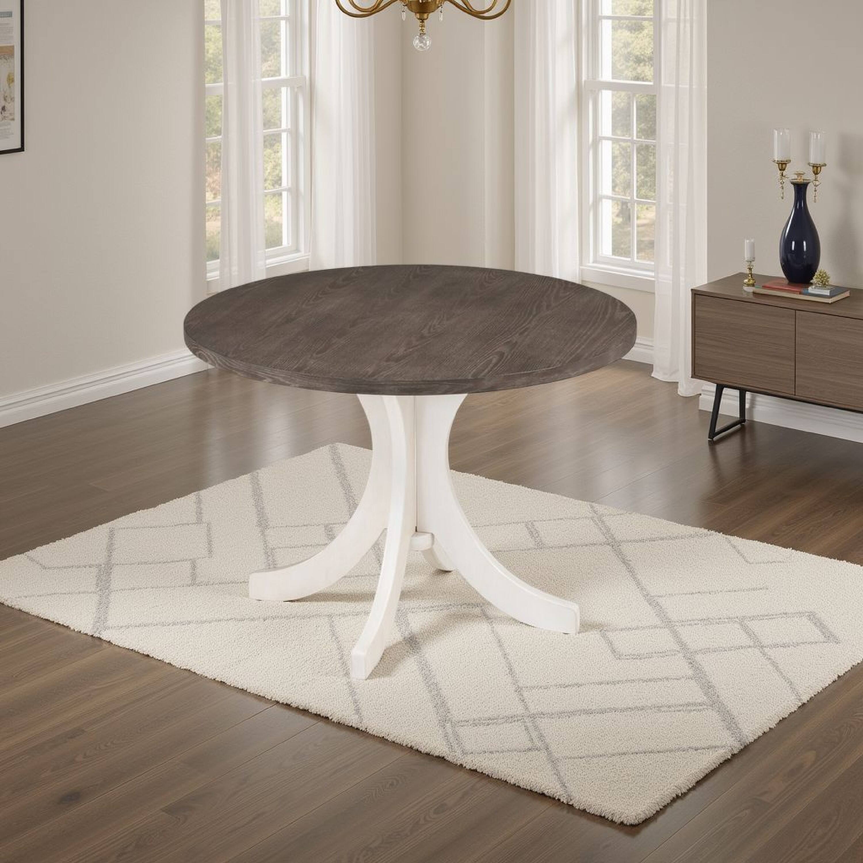 Alt View 5. Manhattan Lane - Aria Dining Table, 47 Inch Round Walnut Brown Top, White Flared Base - White, Dark Walnut Brown.