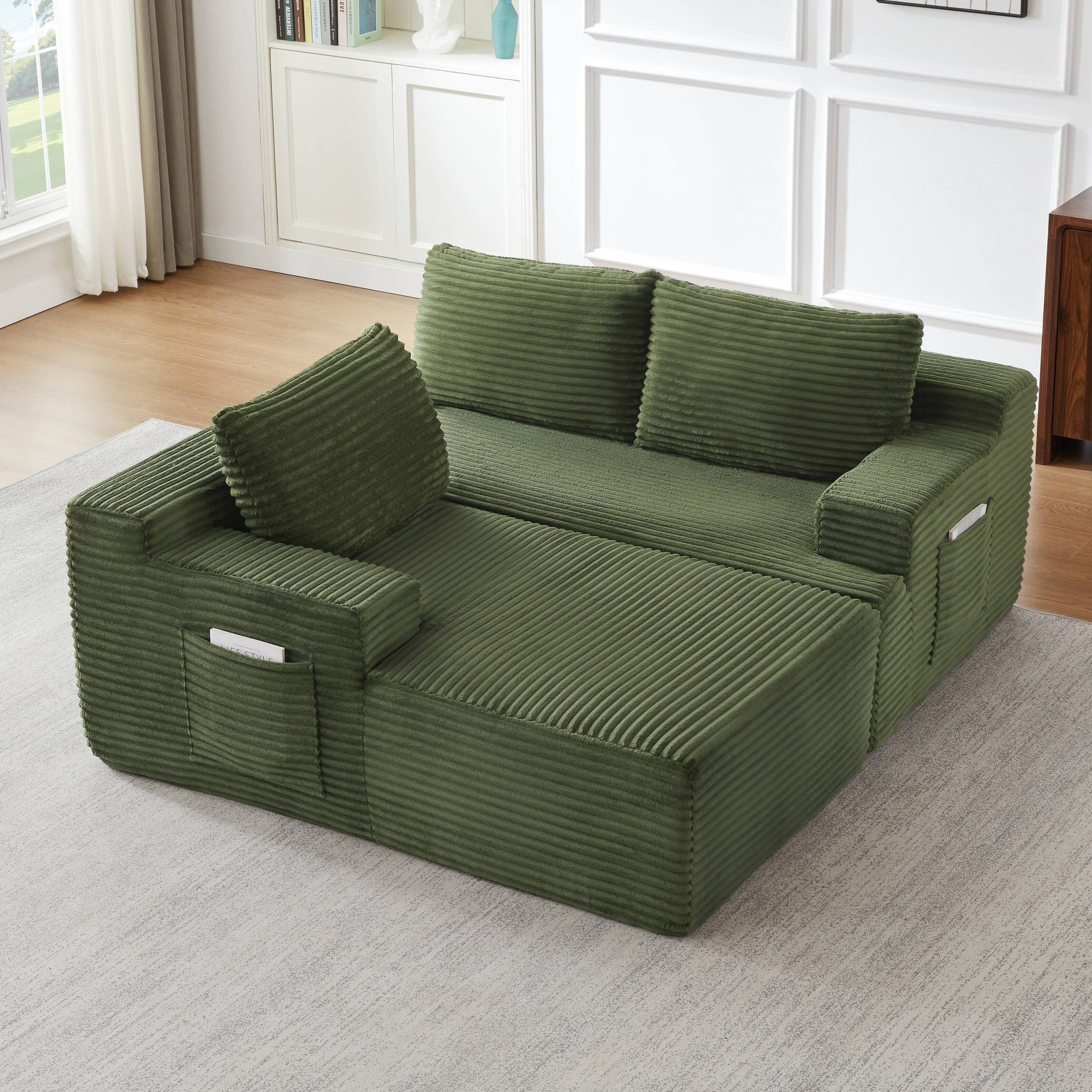 Left. Anysun - L-Shaped Modular Cloud Sectional Sofa with Deep Seat – No Assembly Required, Left Facing - Green.
