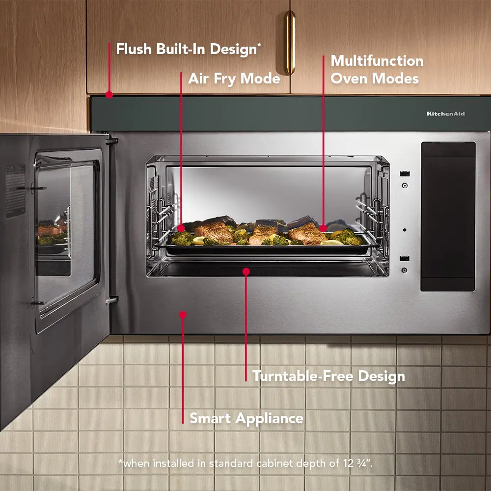 - Flush Built-In Design
- Air Fry Mode
- Multifunction Oven Modes
- Turntable-Free Design
- Smart Appliance

*when installed in standard cabinet depth of 12 3/4".