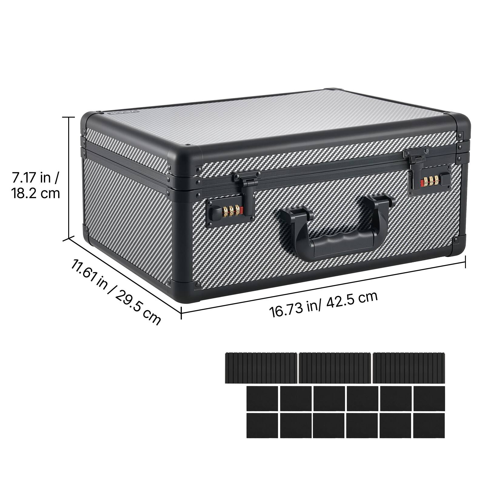 7.17 in / 18.2 cm  
11.61 in / 29.5 cm  
16.73 in / 42.5 cm