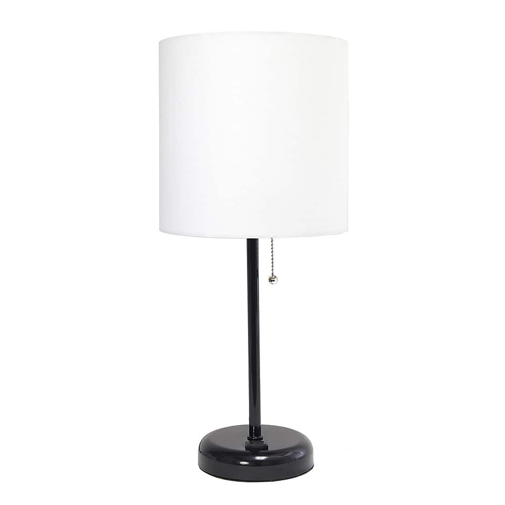 Angle. Limelights - Stick Lamp with Charging Outlet and Fabric Shade - Black/White.