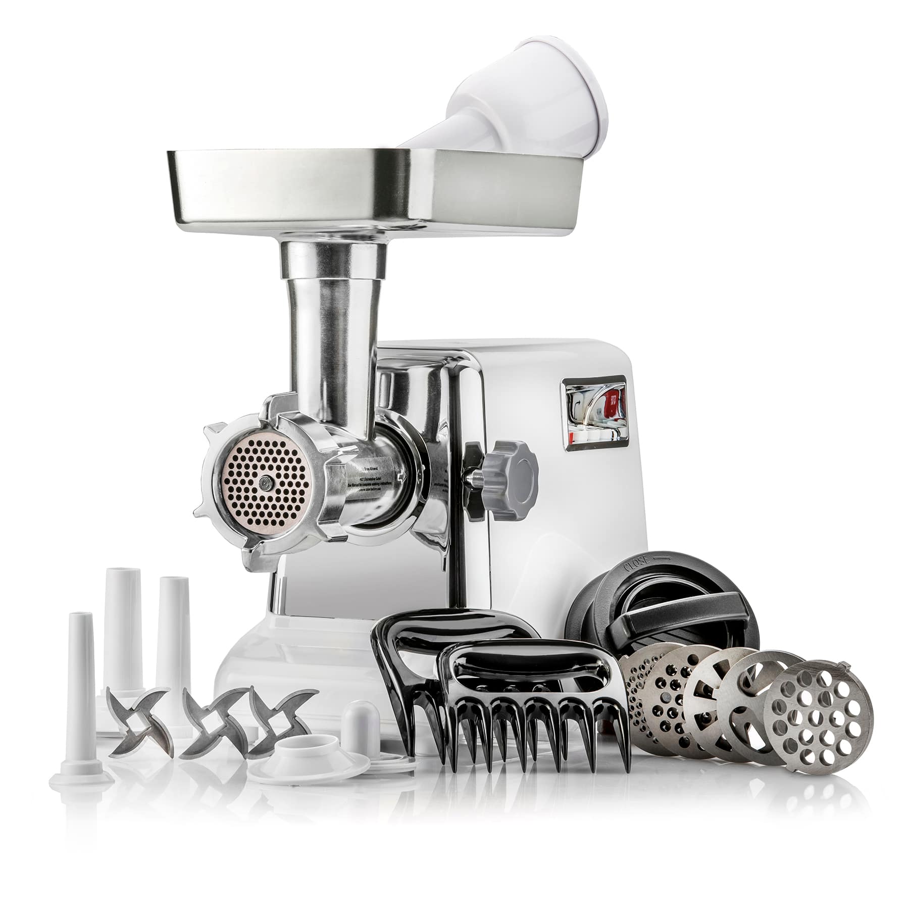 STX International - Turboforce 3000 Series 5-in-1 Electric Meat Grinder | 3000W Max | 3-Speed | Size #12 | 5 Grinding Plates | 3 Stainless S - White