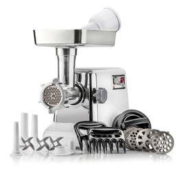 STX International - Turboforce 3000 Series 5-in-1 Electric Meat Grinder | 3000W Max | 3-Speed | Size #12 | 5 Grinding Plates | 3 Stainless S - White