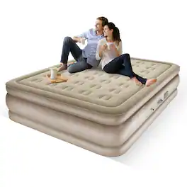 HONGGE - Queen Size Air Mattress with Built In Pump Comfort - Beige