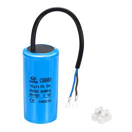 Unique Bargains - 45uF CBB60 Running Capacitor, AC 450V 2 Wires 50/60Hz Cylinder 102x50mm for Air Compressor, Washing Machines - Blue