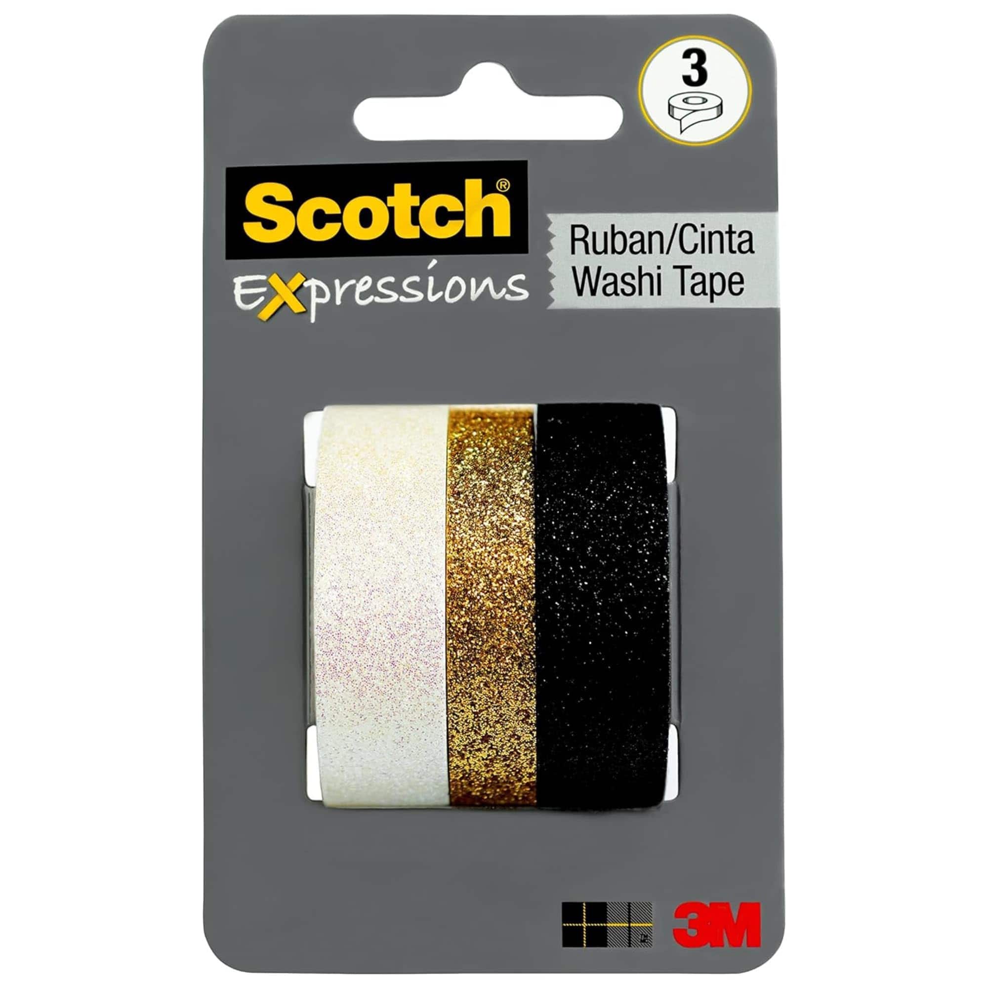 3M - Scotch Expressions Glitter Tape, 3 Rolls, Assorted Sizes, Great for Decorating and Crafts (C1017-3-P7)