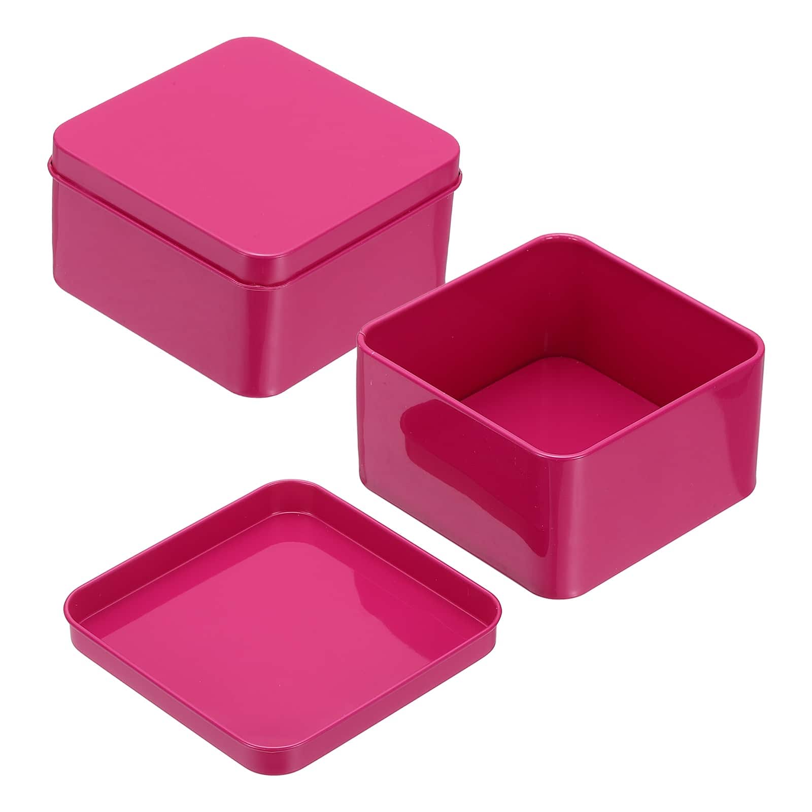 Unique Bargains - 2pcs Metal Tin Box, 3.1x1.8" Square Tinplate Lid, Portable Storage Candy Jars for Valentine's Day, Candle Jewelry - Rose Red
