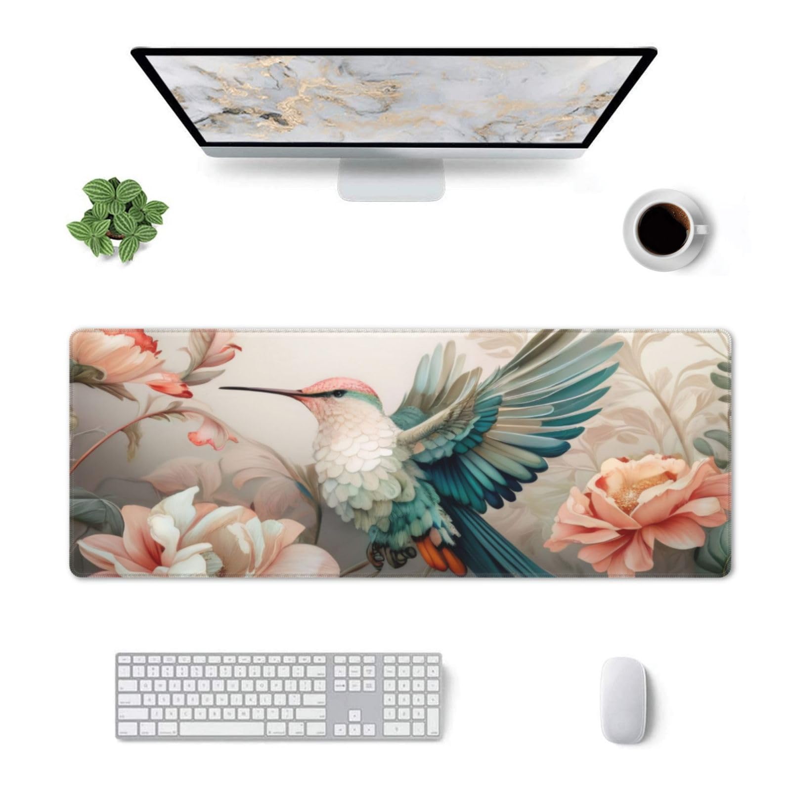 Back. Fabibe - Gaming Mouse Pad  Large Non-slip Rubber Base Mousepad Mat Desk With Stitched Edges 31.5x11.8inch Art Bird Flower - Gorgeous Flowers.