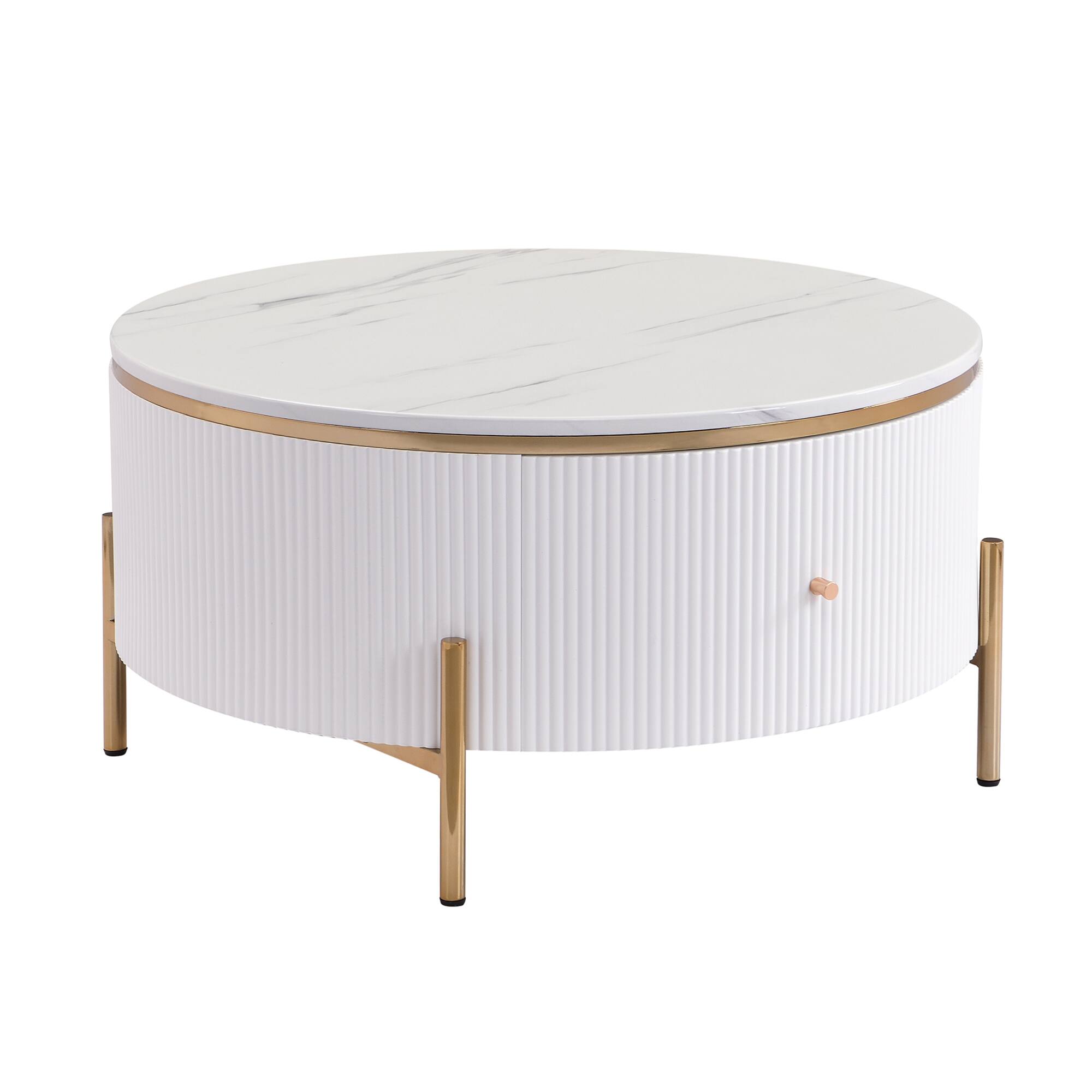 Alt View 6. GOODSILO - Contemporary Round Coffee Table with Dual Large Drawers for Enhanced Living Room Storage and Style - White.