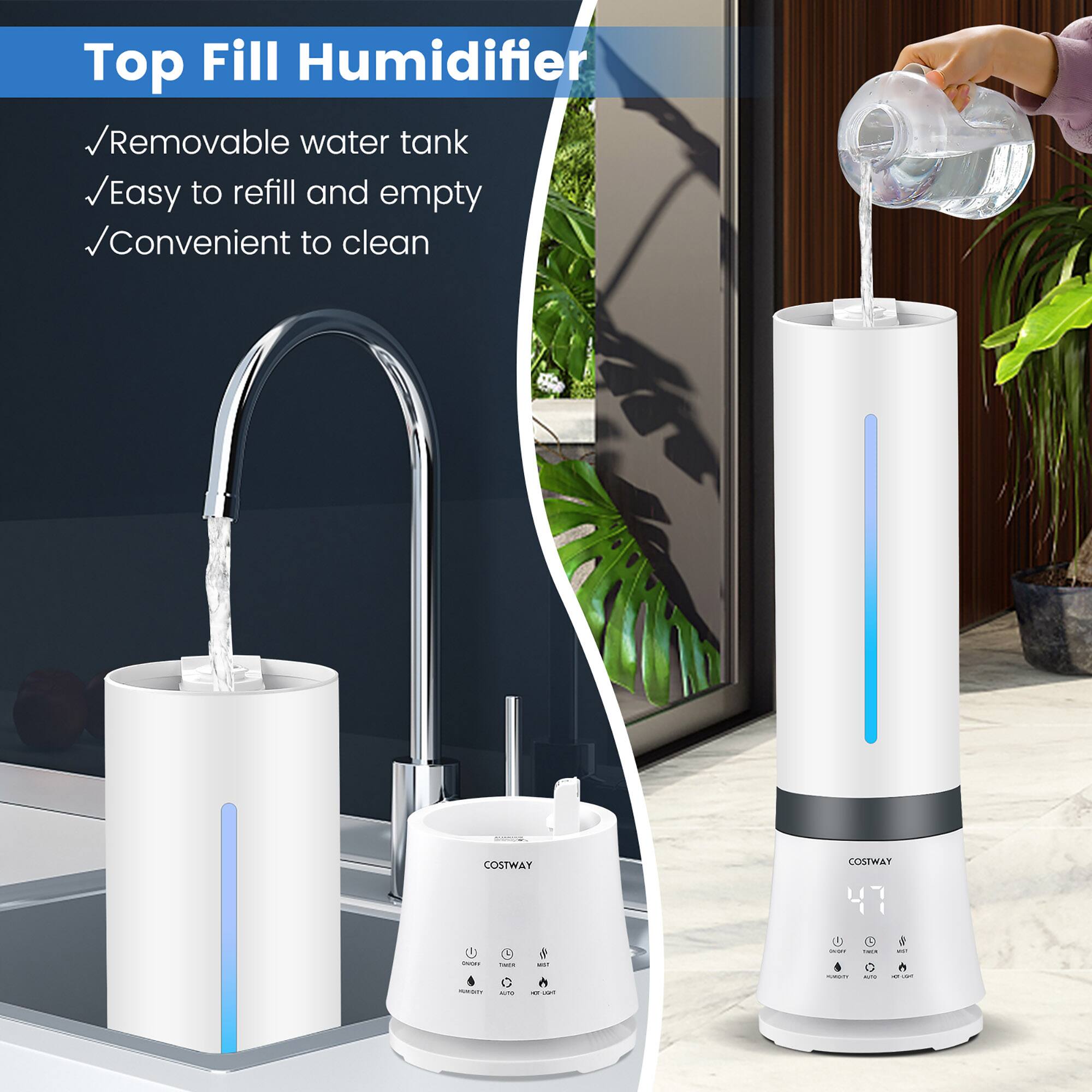 Top Fill Humidifier Removable water tank Easy to refill and empty Convenient to clean COSTWAY 47 U - - - - a  -  - - - C - - - : A