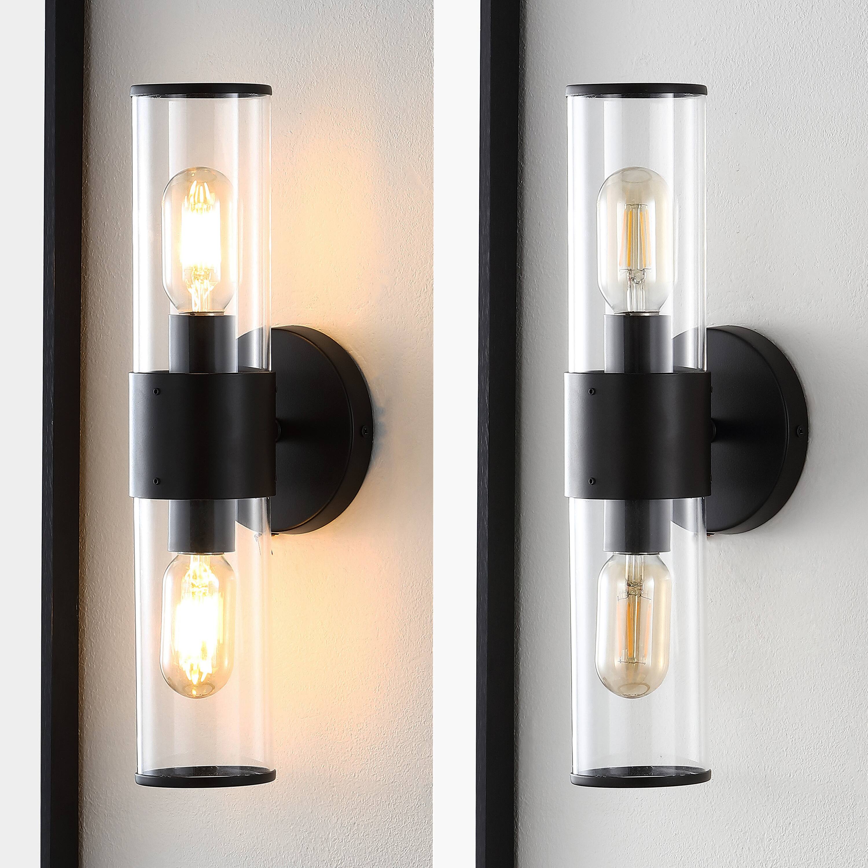 Alt View 3. Jonathan Y - Quinn 15.5" 2-Light Farmhouse Industrial Iron/Acrylic LED Sconce, Oil Rubbed Bronze/Clear - Oil Rubbed Bronze/Clear.