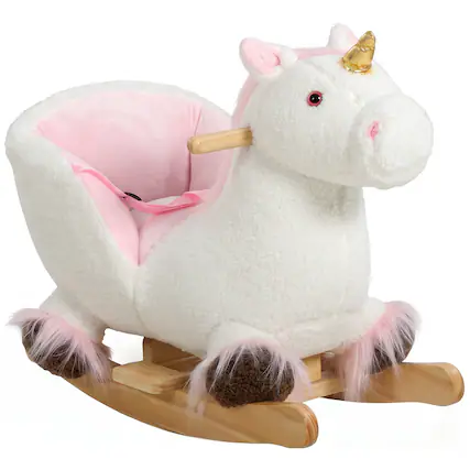 Front. Qaba - Baby Rocking Horse, Kids Ride on Toy with Realistic Sound - White.