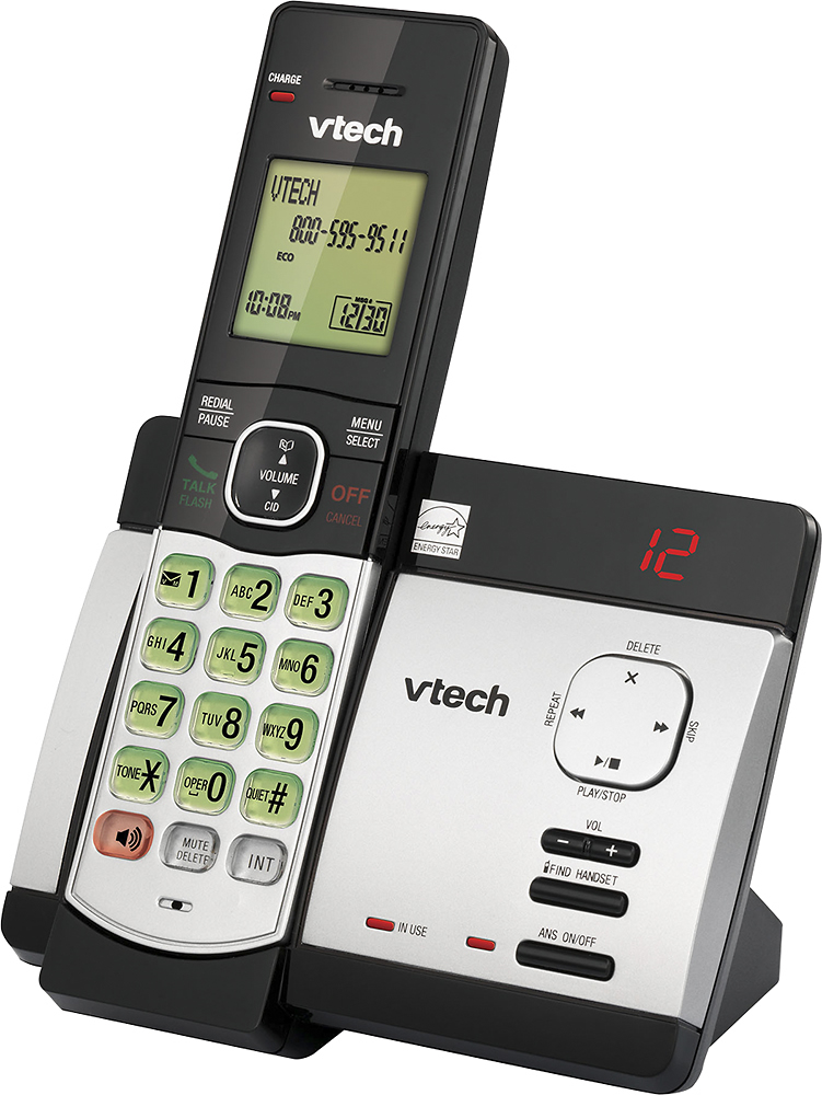Left View: VTech - CS5129 DECT 6.0 Expandable Cordless Phone System with Digital Answering System - Black; Silver