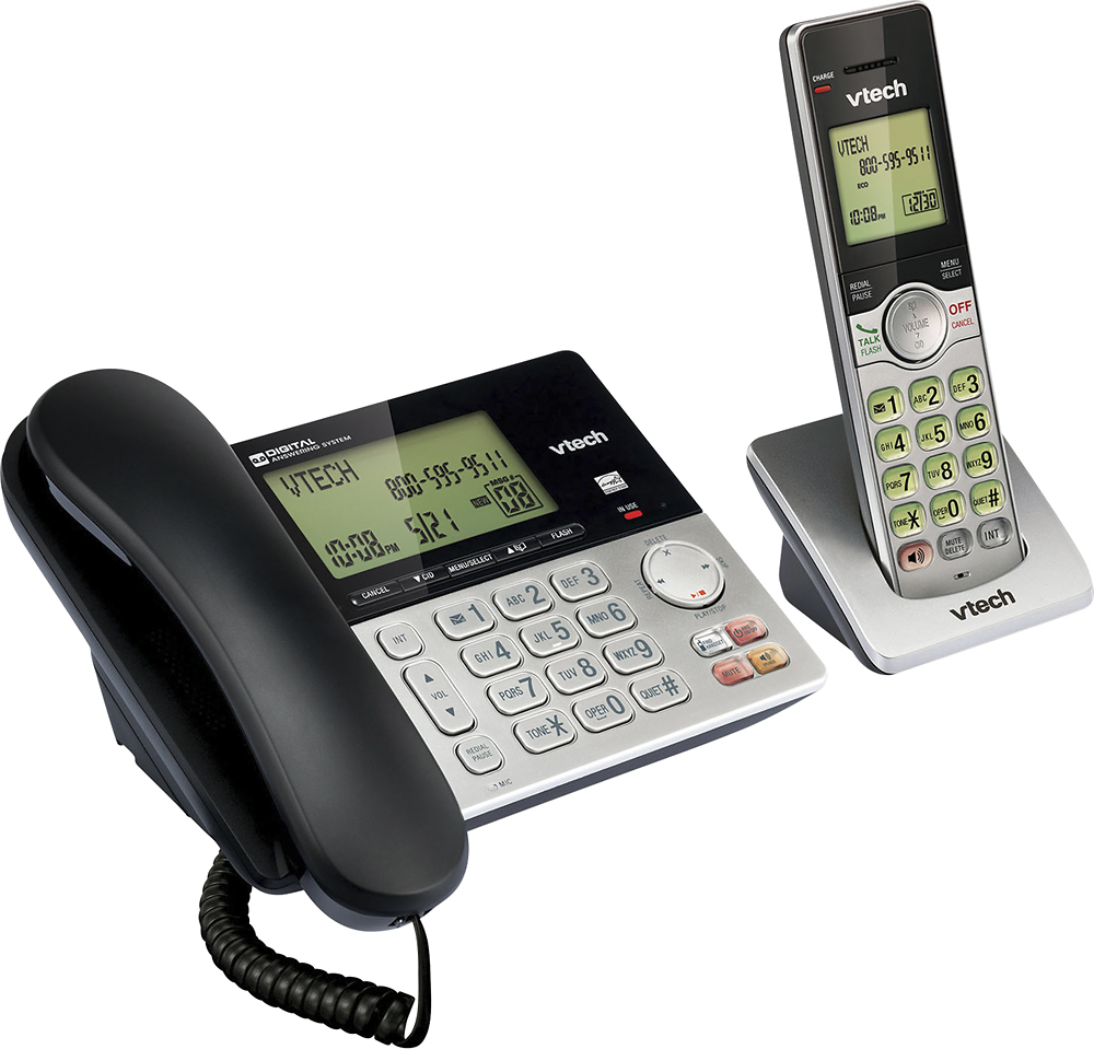 Angle View: VTech - CS6949 DECT 6.0 Expandable Cordless Phone System with Digital Answering System - Black; Silver