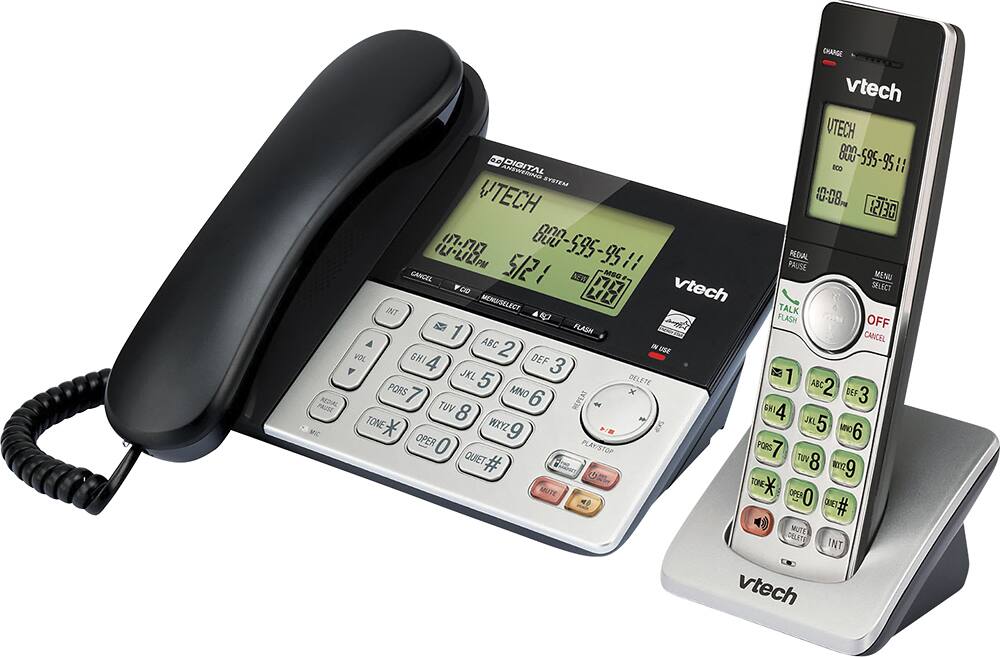 Left. VTech - CS6949 DECT 6.0 Expandable Cordless Phone System with Digital Answering System - Black; Silver.