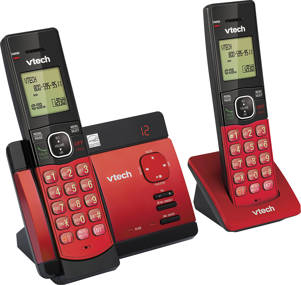 Angle View: VTech - CS5129-26 DECT 6.0 Expandable Cordless Phone System with Digital Answering System - Black; Red
