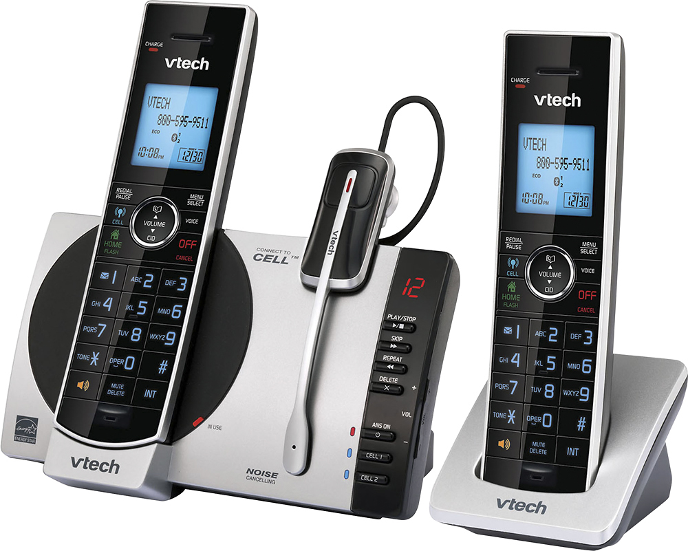 Left View: VTech - DS6771-3 DECT 6.0 Expandable Cordless Phone System with Digital Answering System - Black; Silver