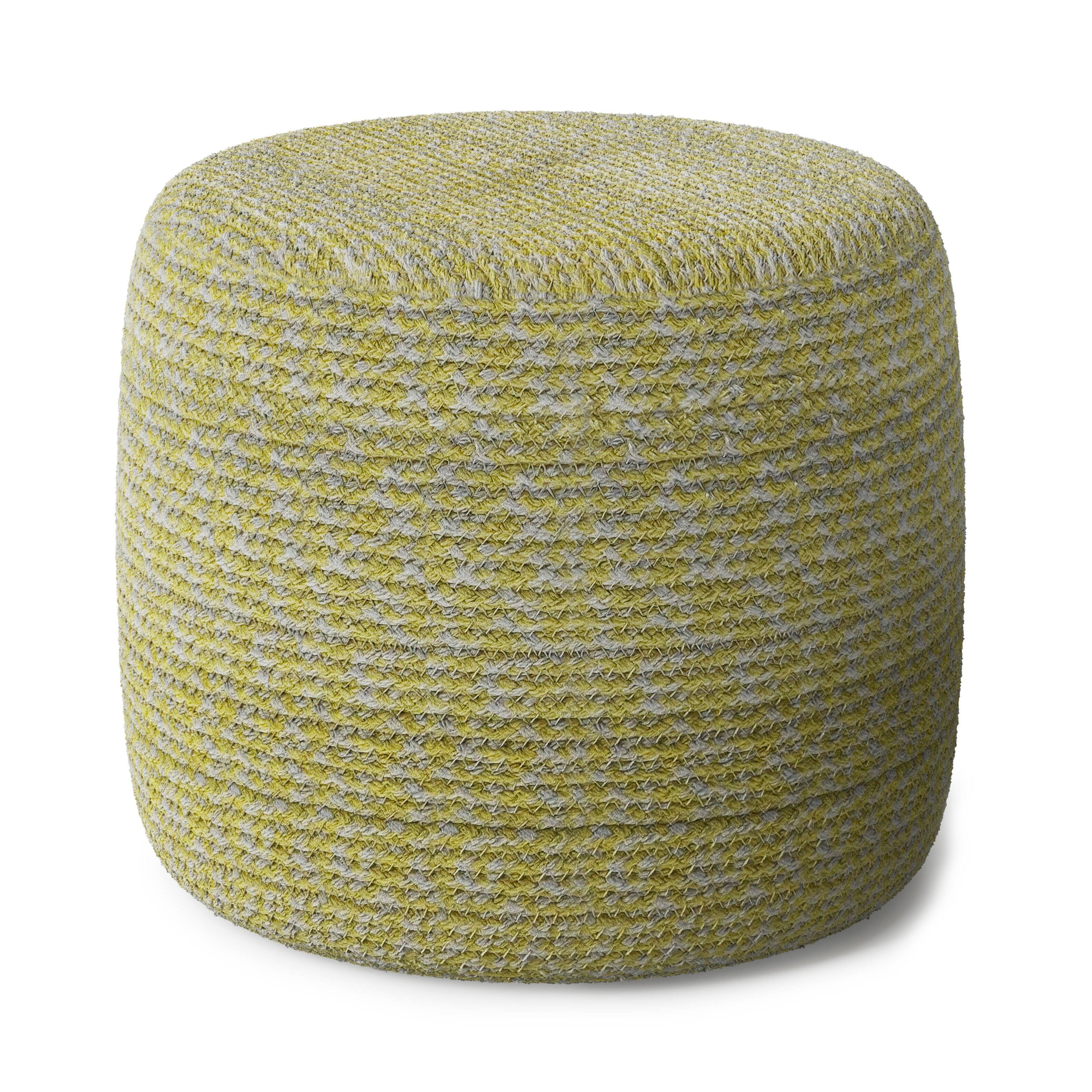 Angle. Simpli Home - Bayley Round Braided Pouf - Muted Yellow and Natural.