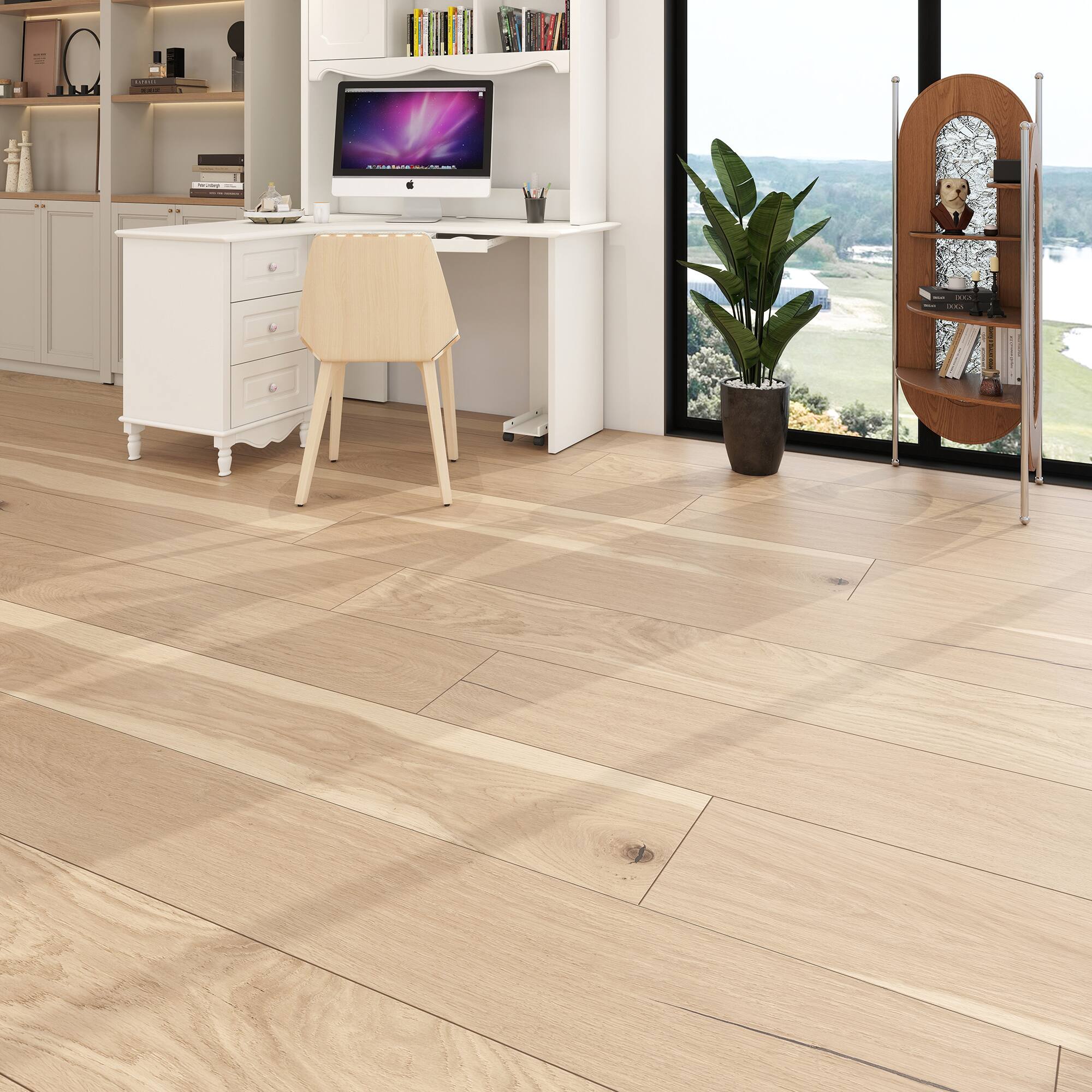 Angle. Dotfloor - Superoak PLUS Laminate Flooring - 72.7"x9.6" Planks, 6 Planks/Box (27.09 sq ft/Box), 12mm Thick, AC5 Wear Rating - Vintage Oak.