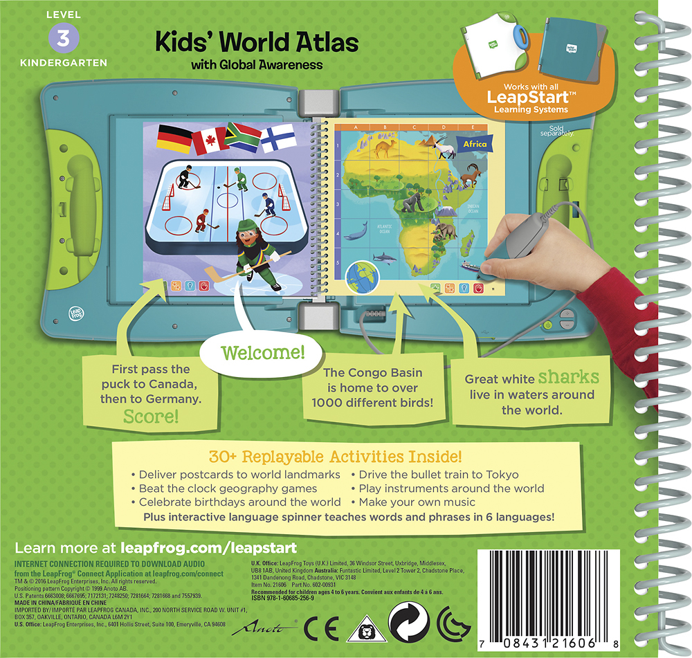 LeapFrog LeapStart Kindergarten Activity Book Kids' World Atlas with Global 4-6 