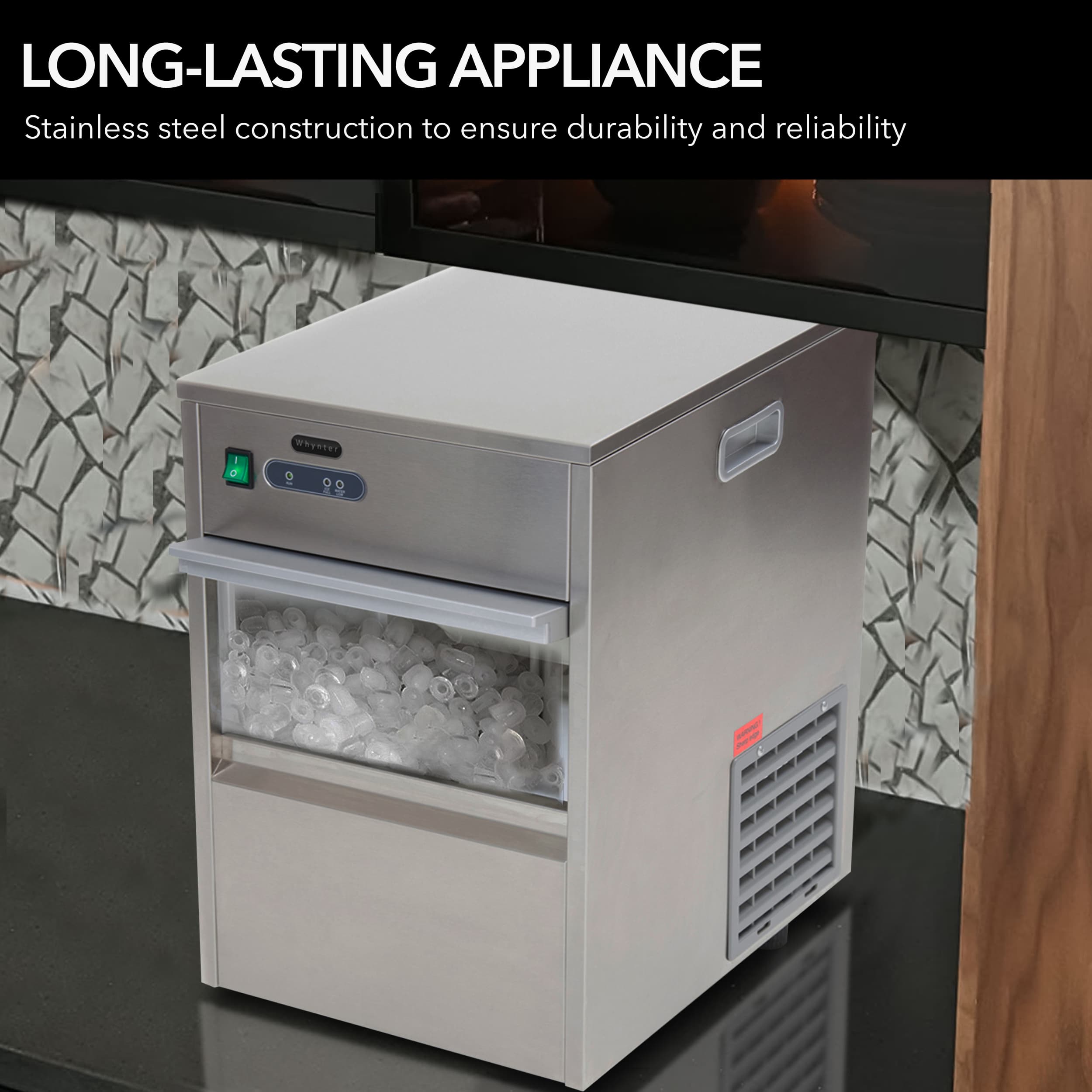 Angle. Whynter - 15" 44-Lb. Freestanding Icemaker - Stainless steel.